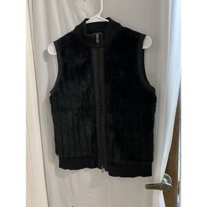 Vien Black Cashmere Blend Faux Fur Full Zip Vest Sz L